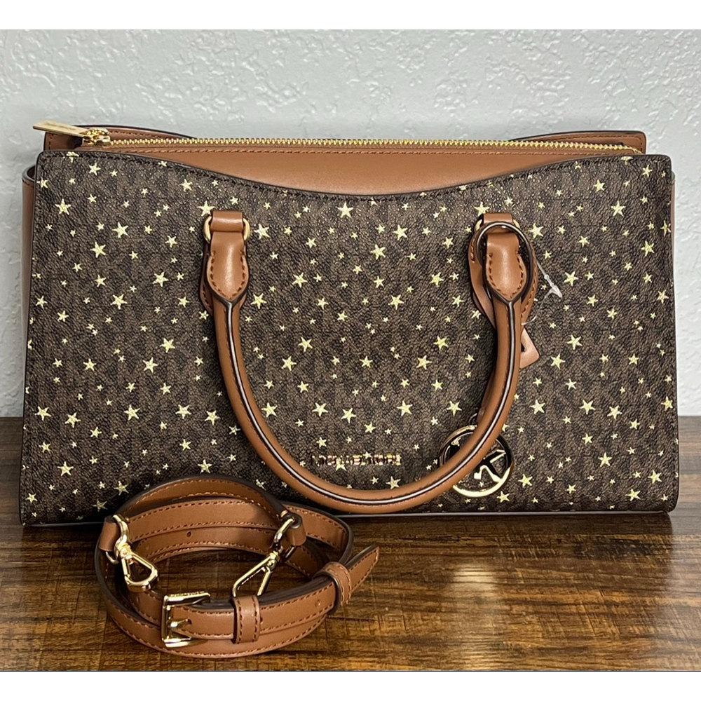 Michael Kors Arden Medium Brown Satchel with Gold Hardware & Star Pattern - Picture 10 of 13
